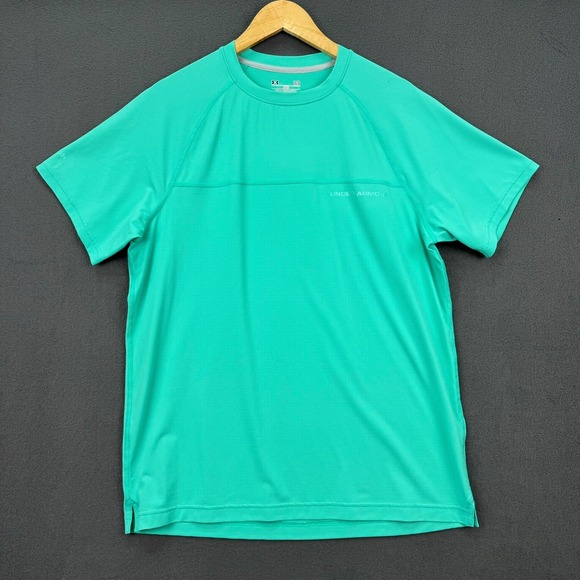 Under Armour HeatGear Shirt Men's Size L Teal Fitted Performance Golf UPF 50 - Picture 1 of 11